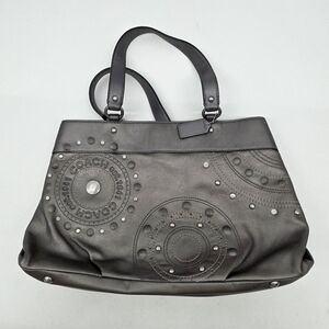 Coach Leather Studded Applique Carryall Silver Purple Shoulder Bag M1020-F16273